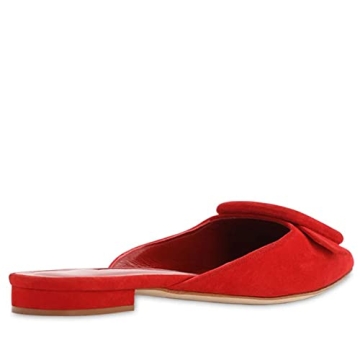 Divanne Mules for Women, Buckle Flat Mules Pointed Toe Backless Mule Slides Suede Slip On Loafers-Red-Suede-11M US