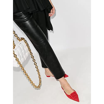 Divanne Mules for Women, Buckle Flat Mules Pointed Toe Backless Mule Slides Suede Slip On Loafers-Red-Suede-11M US