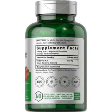 Horbaach Berberine 500mg Supplement | Herbal Support for Wellness | 120 Capsules