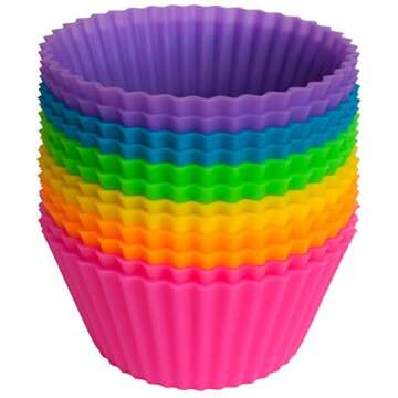 Silicone Muffin Cups for Baking and Bonus Gift Jar, Set of 12 Reusable Silicone Cupcake Liners for Baking, Nonstick Silicone Baking Cups, Bento Lunch Box Dividers, Cupcake Molds & Ramekins