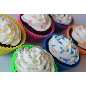 Silicone Muffin Cups for Baking and Bonus Gift Jar, Set of 12 Reusable Silicone Cupcake Liners for Baking, Nonstick Silicone Baking Cups, Bento Lunch Box Dividers, Cupcake Molds & Ramekins