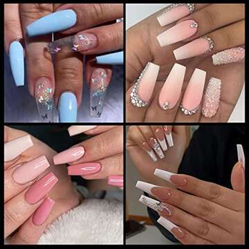 INENK Long Coffin Gel X Nail Tips Extension, 240PCS Clear Soft Gel Full Cover Nail Tips, M Square Pr...