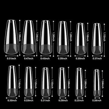 INENK Long Coffin Gel X Nail Tips Extension, 240PCS Clear Soft Gel Full Cover Nail Tips, M Square Press On False Nail Tips for Salons, and DIY Nail Art at Home (12 Sizes)