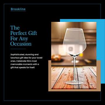 Brookline Long Stem Wine Glasses (17.5 oz., Single Glass) - 100% Lead Free Crystal for Red and White Wine