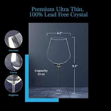 Brookline Long Stem Wine Glasses (17.5 oz., Single Glass) - 100% Lead Free Crystal for Red and White Wine