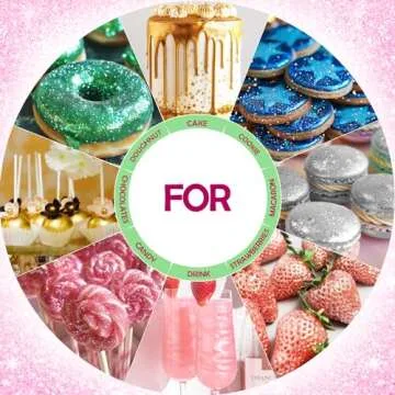 Edible Glitter - 6 Colors Luster Dust Edible, Food Grade Cake Decorating Shimmering Glitter for Drinks, Powder Glitter for Fondant, Chocolate, Candy, Cookie- 3g, Vegan