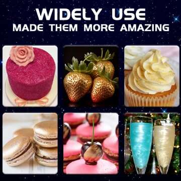 Edible Glitter - 6 Colors Luster Dust Edible, Food Grade Cake Decorating Shimmering Glitter for Drinks, Powder Glitter for Fondant, Chocolate, Candy, Cookie- 3g, Vegan