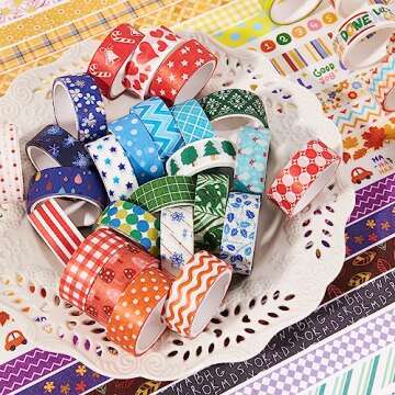 emmoolife 50 Rolls Washi Tape Set, 15mm Wide Rainbow Colored Tape Aesthetic Design Masking Decorative Tape for Scrapbooking Supplies, Bullet Journaling, Junk Journal, Wrapping Planners, DIY Arts Craft