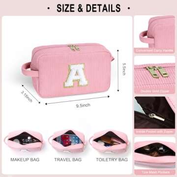 YOOLIFE Makeup Bag Personalized Gifts - Initial Pink Travel Makeup Bag Make Up Bag Teen Girls Gifts ...