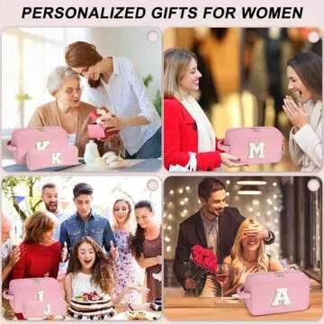 YOOLIFE Makeup Bag Personalized Gifts - Initial Pink Travel Makeup Bag Make Up Bag Teen Girls Gifts Year Old Girl Birthday Gift Friend Birthday Bridesmaid Wedding Gifts for Women Her Girls Pink M