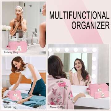 YOOLIFE Makeup Bag Personalized Gifts - Initial Pink Travel Makeup Bag Make Up Bag Teen Girls Gifts Year Old Girl Birthday Gift Friend Birthday Bridesmaid Wedding Gifts for Women Her Girls Pink M