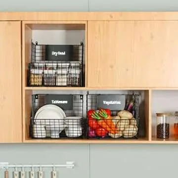 X-cosrack 3 Tier Rolling Metal Wire Baskets - Wall Storage Basket Organizer with Wheel, S-Hooks, Hanging Baskets Stand for Kitchen, Fruit, Vegetables