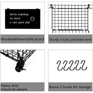 X-cosrack 3 Tier Rolling Metal Wire Baskets - Wall Storage Basket Organizer with Wheel, S-Hooks, Hanging Baskets Stand for Kitchen, Fruit, Vegetables