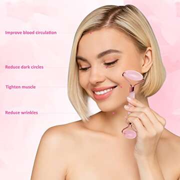PureNice Jade Roller & Gua Sha Facial Tools Set -Natural Quartz Face Roller Massager for Skin Care, Relieving Wrinkle & Muscle Relaxing