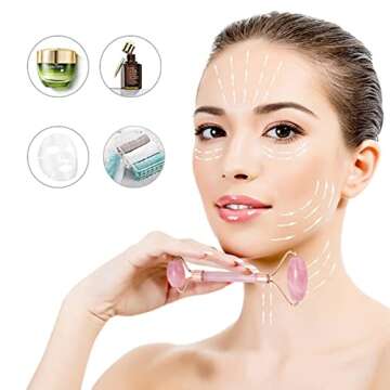 PureNice Jade Roller & Gua Sha Facial Tools Set -Natural Quartz Face Roller Massager for Skin Care, Relieving Wrinkle & Muscle Relaxing