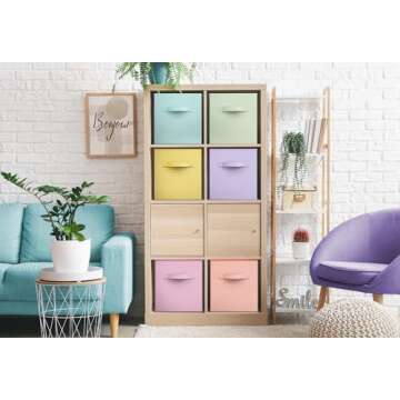 Sorbus 11 Inch Fabric Storage Cubes - Sturdy Collapsible Storage Bins & Handle - 6 Foldable Baskets for Organizing Clothes, Toys, Books - Multi Colored Storage Baskets for Shelves, Kids Room, Closets