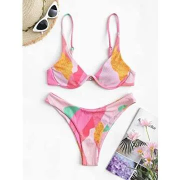 Stylish ZAFUL Ribbed Braided Straps Bikini Swimwear