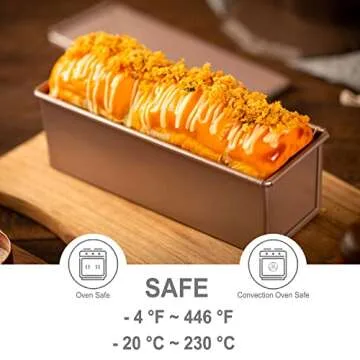 CHEFMADE Mini Pullman Loaf Pan with Lid, 0.66Lb Dough Capacity Non-Stick Rectangle Flat Toast Box for Oven Baking 2.8" x 8.1"x 2.8"(Champagne Gold)