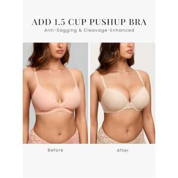 DOBREVA Women's Push Up Bra Lace Full Coverage Plunge Padded Support Underwire Bras Add 1.5 Cup Lipstick Red 36A