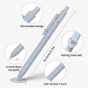 UIXJODO 6 Pcs Gel Pens 0.5mm Quick Dry Black Ink Pens Fine Point Smooth Writing Pens, Cute Office and School Supplies Gifts for Women Teacher Students (6 Pcs Morandi Silver)