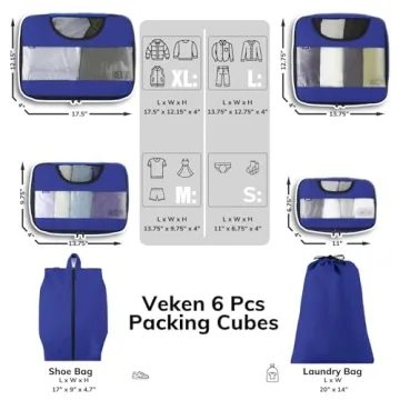 Veken 6 Set Packing Cubes for Ultimate Travel Organization