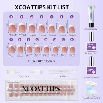 BTArtboxnails French Gel Nail Kit - French Tip Press on Nails Brown Extra Short Square XCOATTIPS Fake Nails for Nail Art DIY