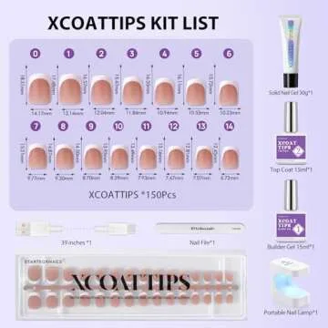 BTArtboxnails French Gel Nail Kit - French Tip Press on Nails Brown Extra Short Square XCOATTIPS Fake Nails for Nail Art DIY