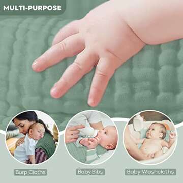 Yoofoss Muslin Burp Cloths for Baby 10 Pack 100% Cotton Baby Washcloths for Boys Girls Large 20''X10'' Super Soft and Absorbent Gradient Green