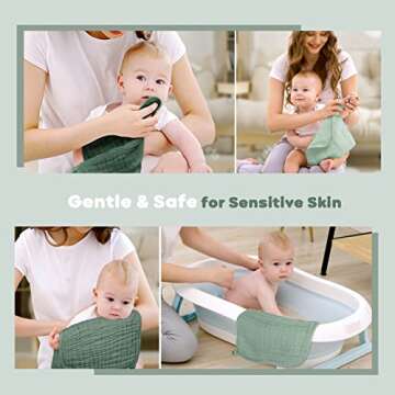 Yoofoss Muslin Burp Cloths for Baby 10 Pack 100% Cotton Baby Washcloths for Boys Girls Large 20''X10'' Super Soft and Absorbent Gradient Green