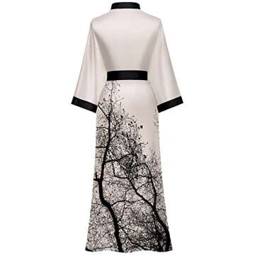 Kihnop Women's Floral Long Kimono Robe - Luxurious Satin Bathrobe - One Size