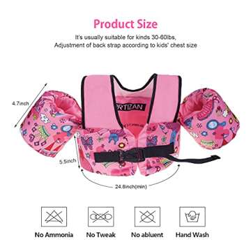 Kids Swim Vest for Children Learn Swimming Training, Faxpot Toddler Swim Aid Floats with Shoulder Harness Arm Wings for 30-60 lbs Boys/Girls Sea Beach Pool