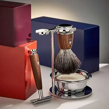 MÜHLE RYTMO 4-piece Pure Badger Double Edge Safety Razor (Closed Comb) Shaving Set For Men - Perfec...