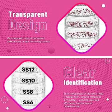 Stackble Rhlnestone Sorter Tower, Rhlnestone Sorter by Size, Rhlnestone Sorter Shaker Tower by Size, Rhlnestone Size Sorter System for Sotring Rhlnestone by Size from SS3 to SS30