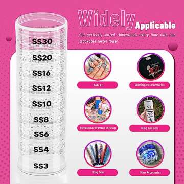 Stackble Rhlnestone Sorter Tower, Rhlnestone Sorter by Size, Rhlnestone Sorter Shaker Tower by Size, Rhlnestone Size Sorter System for Sotring Rhlnestone by Size from SS3 to SS30