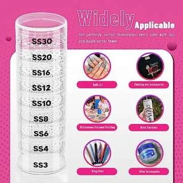 Stackble Rhlnestone Sorter Tower, Rhlnestone Sorter by Size, Rhlnestone Sorter Shaker Tower by Size, Rhlnestone Size Sorter System for Sotring Rhlnestone by Size from SS3 to SS30