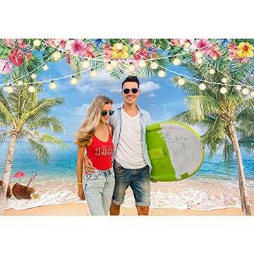Haboke 8x6ft Summer Hawaiian Beach Ocean Photography Backdrop Sky Seaside Tropical Palm Trees Luau H...