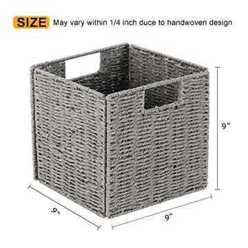 Vagusicc Storage Basket, Set of 2 Hand-Woven Paper Rope Wicker Baskets for Storage, Foldable Cube St...