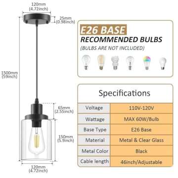 Industrial Pendant Lights - Modern Adjustable Design with Clear Glass Shade