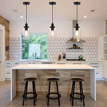 Adjustable Industrial Pendant Lights with Clear Glass Shade