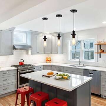 Adjustable Industrial Pendant Lights with Clear Glass Shade