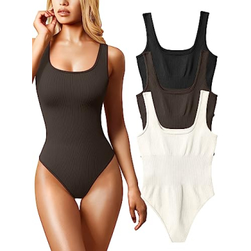 Trendy OQQ Women's 3 Piece Bodysuits - Sexy Ribbed Sleeveless Tank Tops Leotards