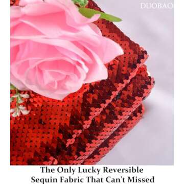 DUOBAO Black to Red Reversible Sequin Fabric by The Yard 6 Feet Two Tone Mermaid Sparkly Colorful Easily Flip Up Fabrics 5mm DIY Sewing Clothes,Tablecloth Runner,Backdrop for Dress