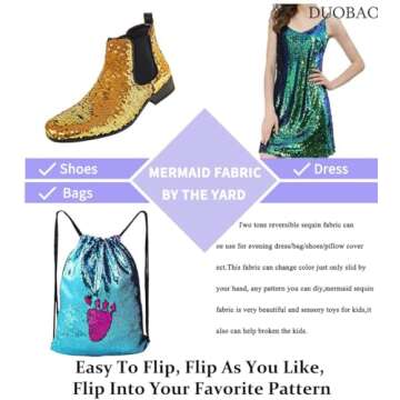 DUOBAO Black to Red Reversible Sequin Fabric by The Yard 6 Feet Two Tone Mermaid Sparkly Colorful Easily Flip Up Fabrics 5mm DIY Sewing Clothes,Tablecloth Runner,Backdrop for Dress