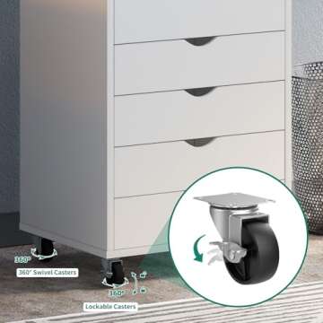 YITAHOME 5 Drawer Chest, Mobile File Cabinet with Wheels, Home Office Storage Dresser Cabinet, White