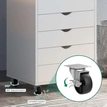 YITAHOME 5 Drawer Chest, Mobile File Cabinet with Wheels, Home Office Storage Dresser Cabinet, White