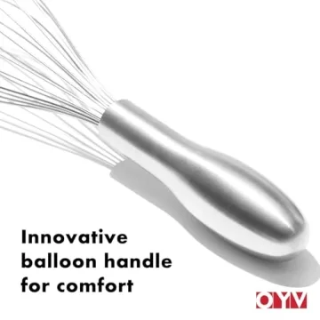 OYV 18/10 Stainless Steel Whisk, Ergonomic Handle, Dishwasher Safe Metal Whisk, Professional Whisk for Kitchen Cooking, Perfect for Blending, Whisking, Baking, and Beating, 10-Inch Wire Whisk