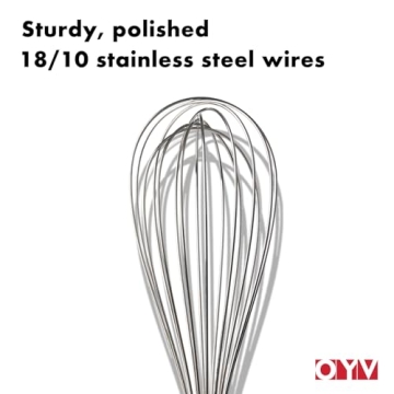 OYV 18/10 Stainless Steel Whisk, Ergonomic Handle, Dishwasher Safe Metal Whisk, Professional Whisk for Kitchen Cooking, Perfect for Blending, Whisking, Baking, and Beating, 10-Inch Wire Whisk