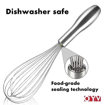 OYV 18/10 Stainless Steel Whisk, Ergonomic Handle, Dishwasher Safe Metal Whisk, Professional Whisk for Kitchen Cooking, Perfect for Blending, Whisking, Baking, and Beating, 10-Inch Wire Whisk