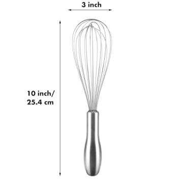 OYV 18/10 Stainless Steel Whisk, Ergonomic Handle, Dishwasher Safe Metal Whisk, Professional Whisk for Kitchen Cooking, Perfect for Blending, Whisking, Baking, and Beating, 10-Inch Wire Whisk