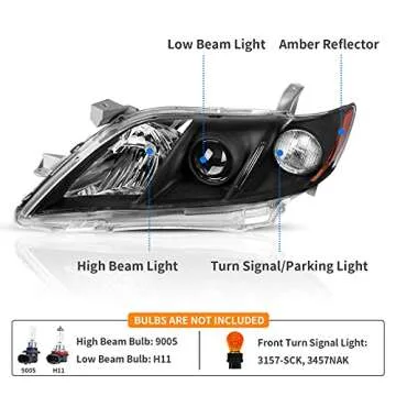 DWVO Projector Headlight Assembly for 2007-2009 Toyota Camry - Enhance Visibility & Style